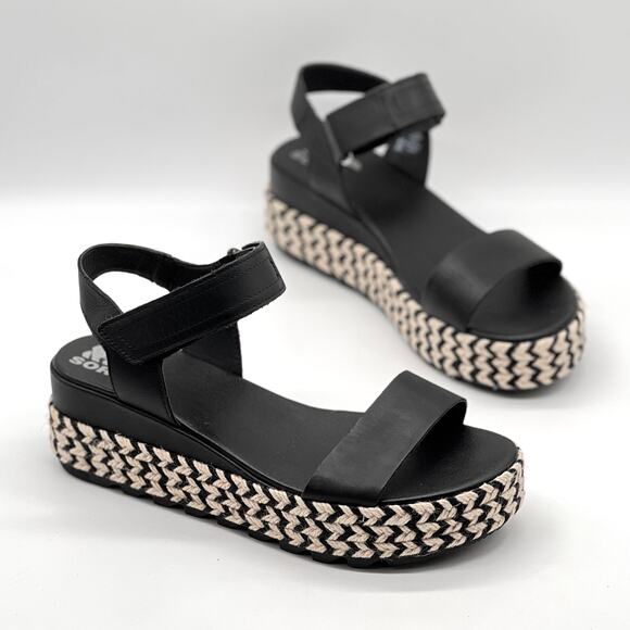 Sorel Shoes - SOREL Cameron Flatform Sandals Womens 9.5 Black Natural Leather Platform Comfort